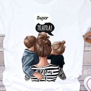 Super MAMA Printed Round Neck Short-Sleeved Women T-Shirt SiZE LARGE